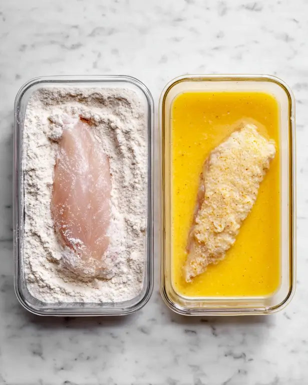 Aiguillettes de poulet à la poêle enrobées de farine et d’œuf