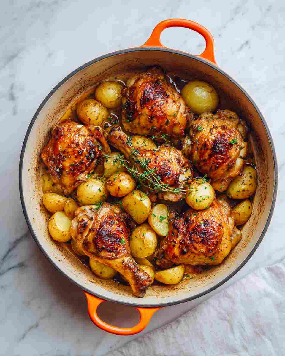 Recette cuisse de poulet en cocotte avec pommes de terre dorées