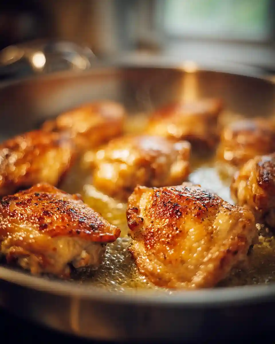 Étape de dorure pour la recette de cuisse de poulet à la crème