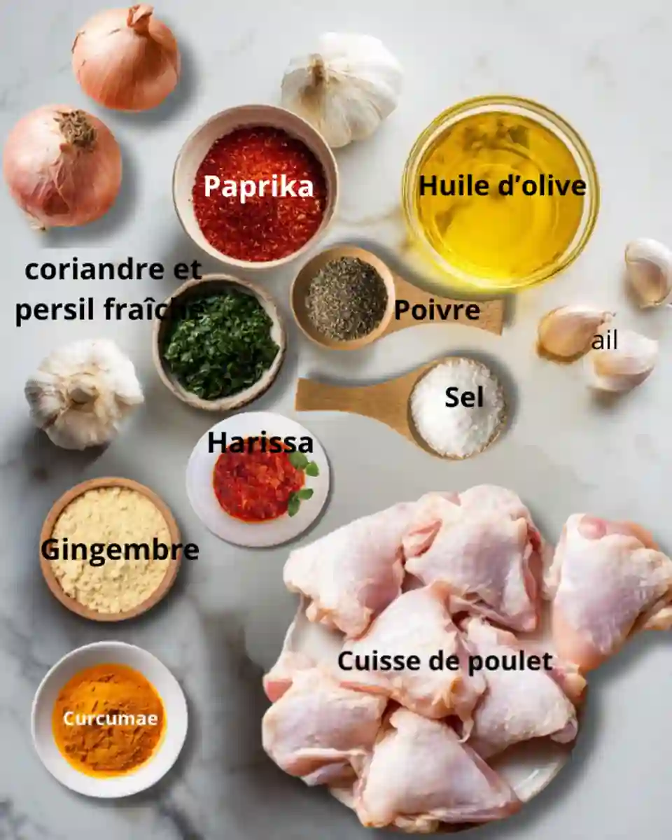ingrédients pour marinade cuisse de poulet au four Spicy Chicken
