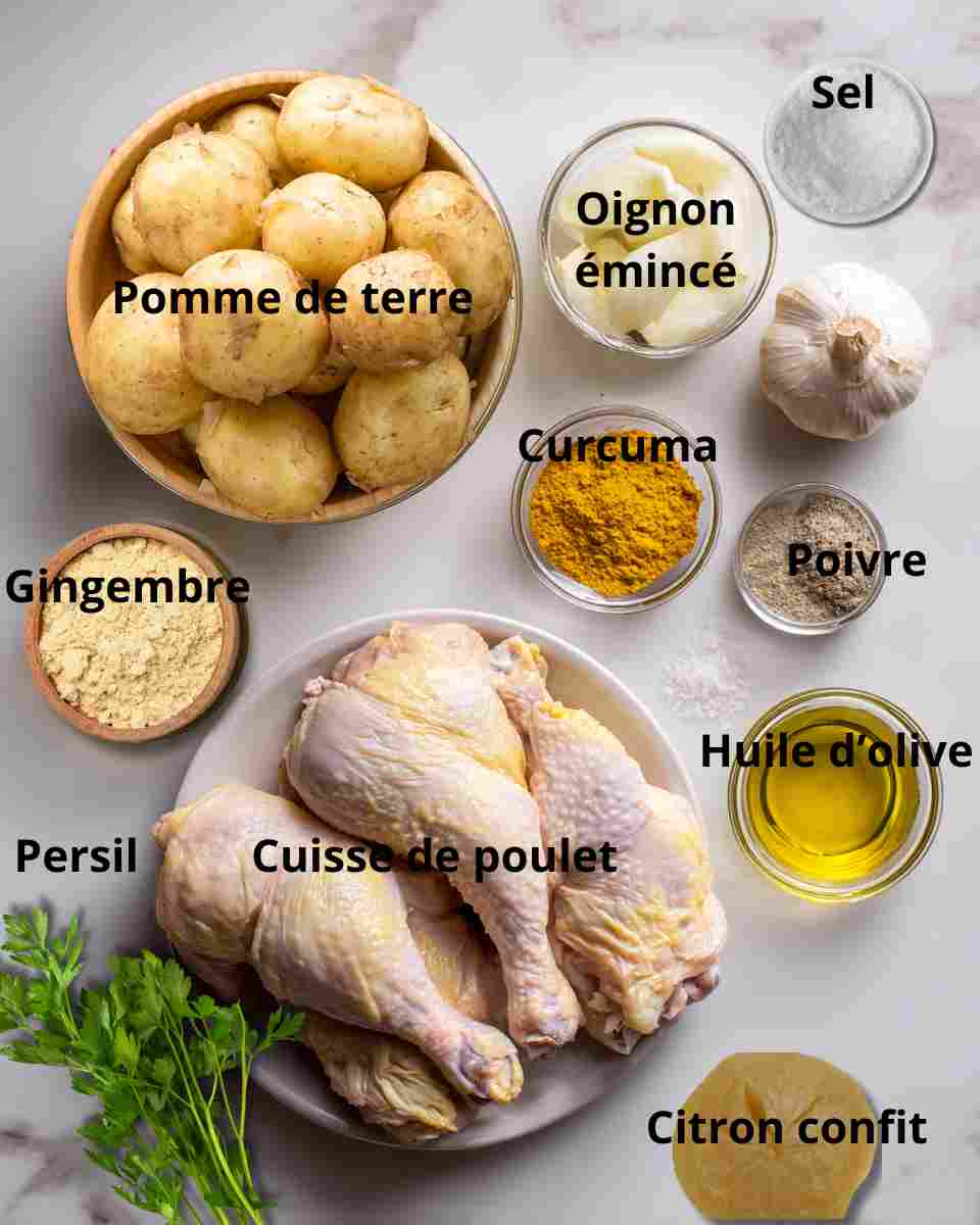 Ingrédients pour recette cuisse de poulet en cocotte maison