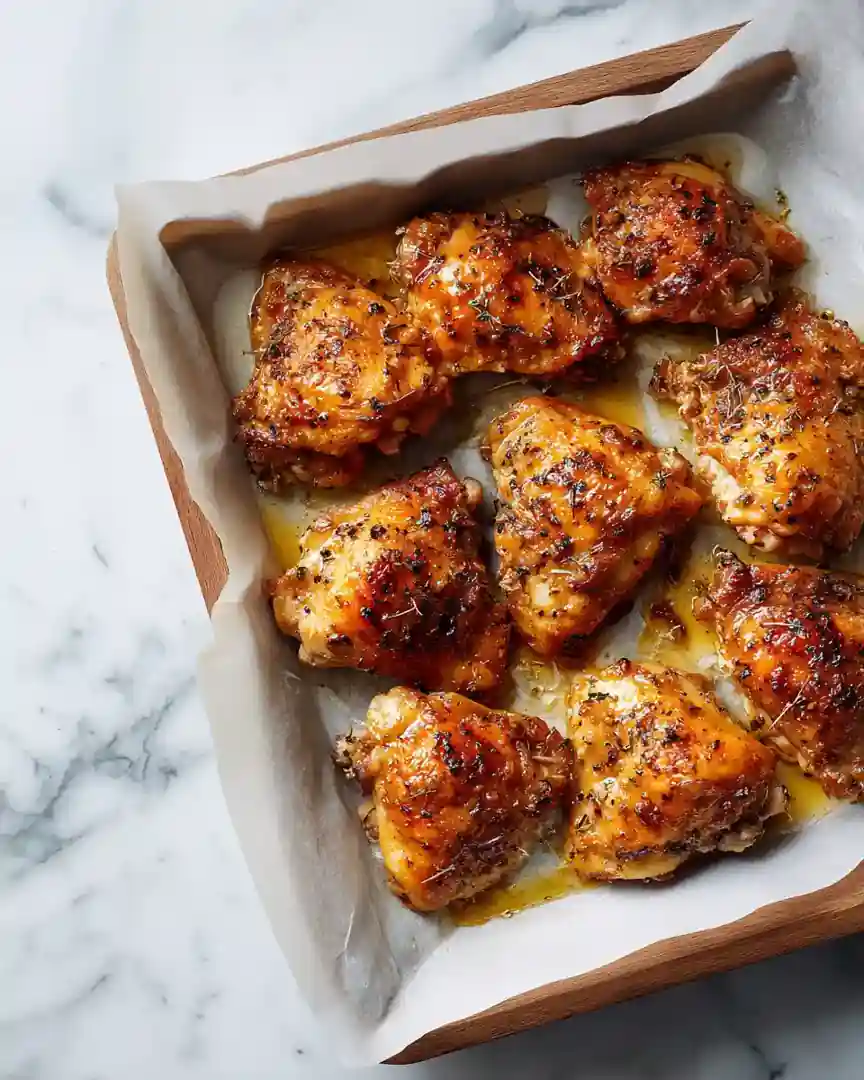 Recette de cuisse de poulet en sauce dorée au four avec beurre fondu et herbes