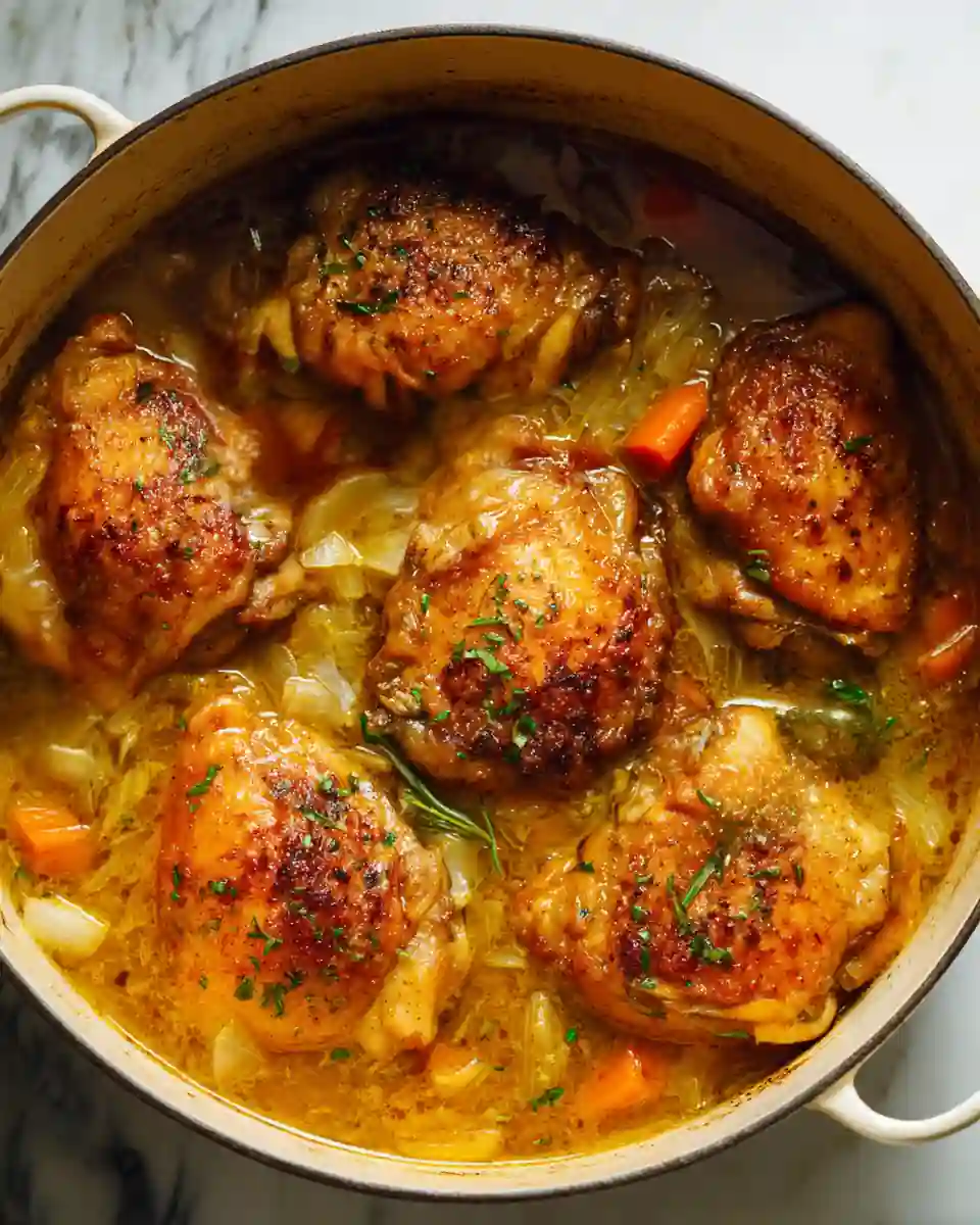 Recette de cuisse de poulet en sauce mijotée avec légumes et bouillon épicé