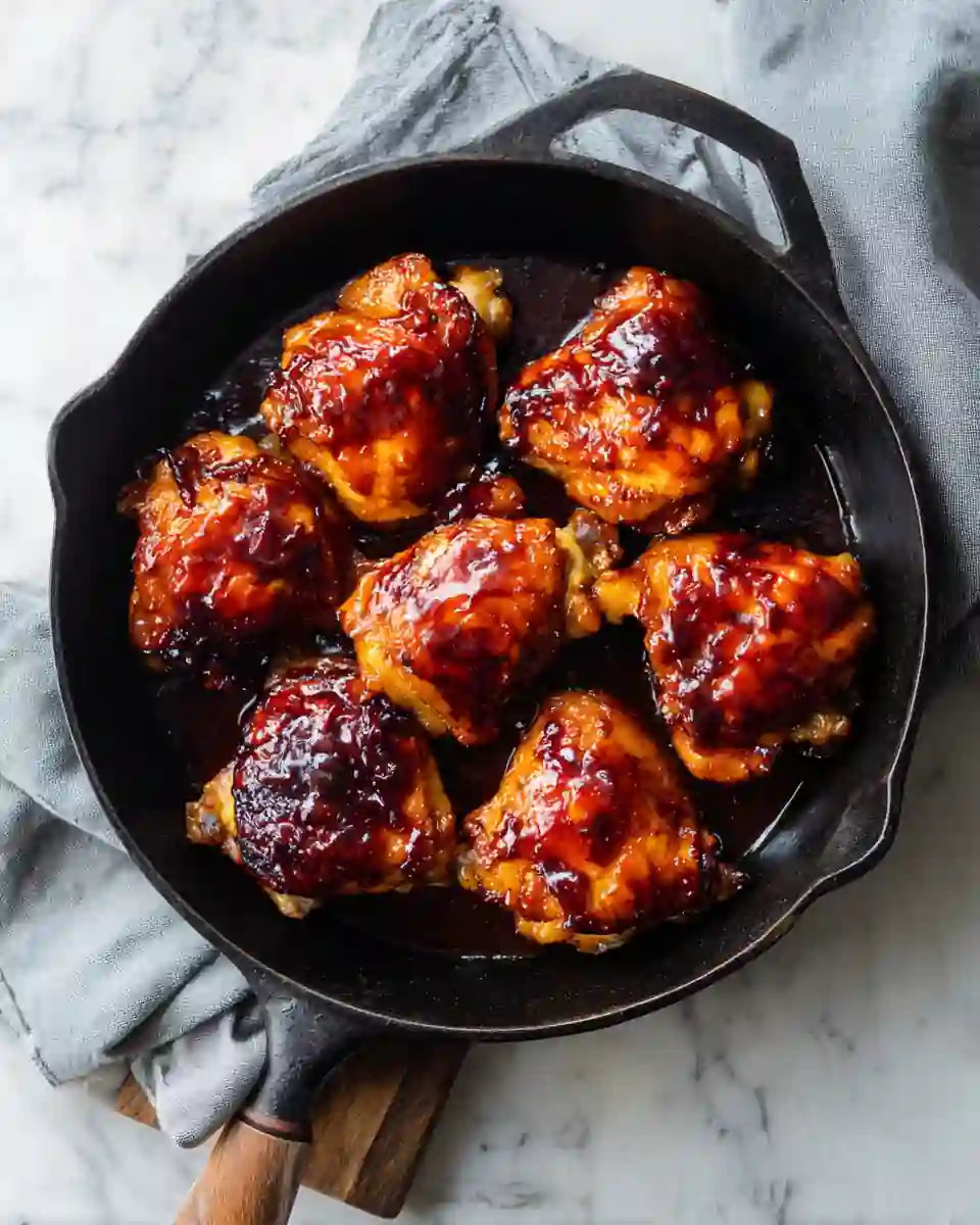 recette cuisse de poulet à la poêle swicy servie chaude avec sauce brillante