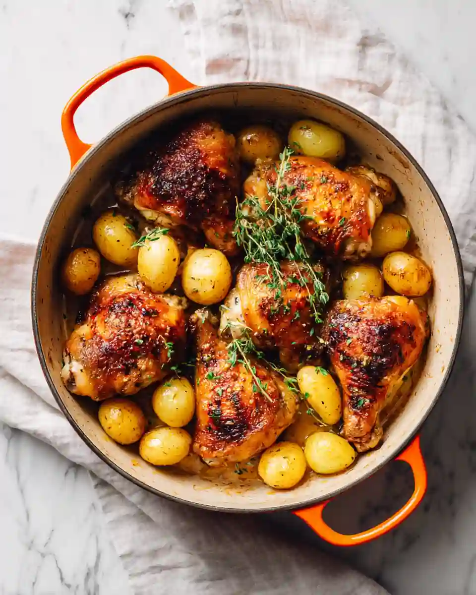 Cuisses de poulet mijotées dans une cocotte avec légumes