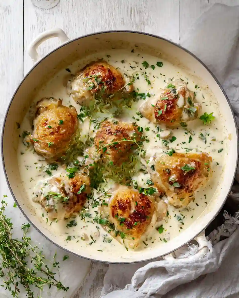 Cuisses de poulet dans une sauce crémeuse aux herbes