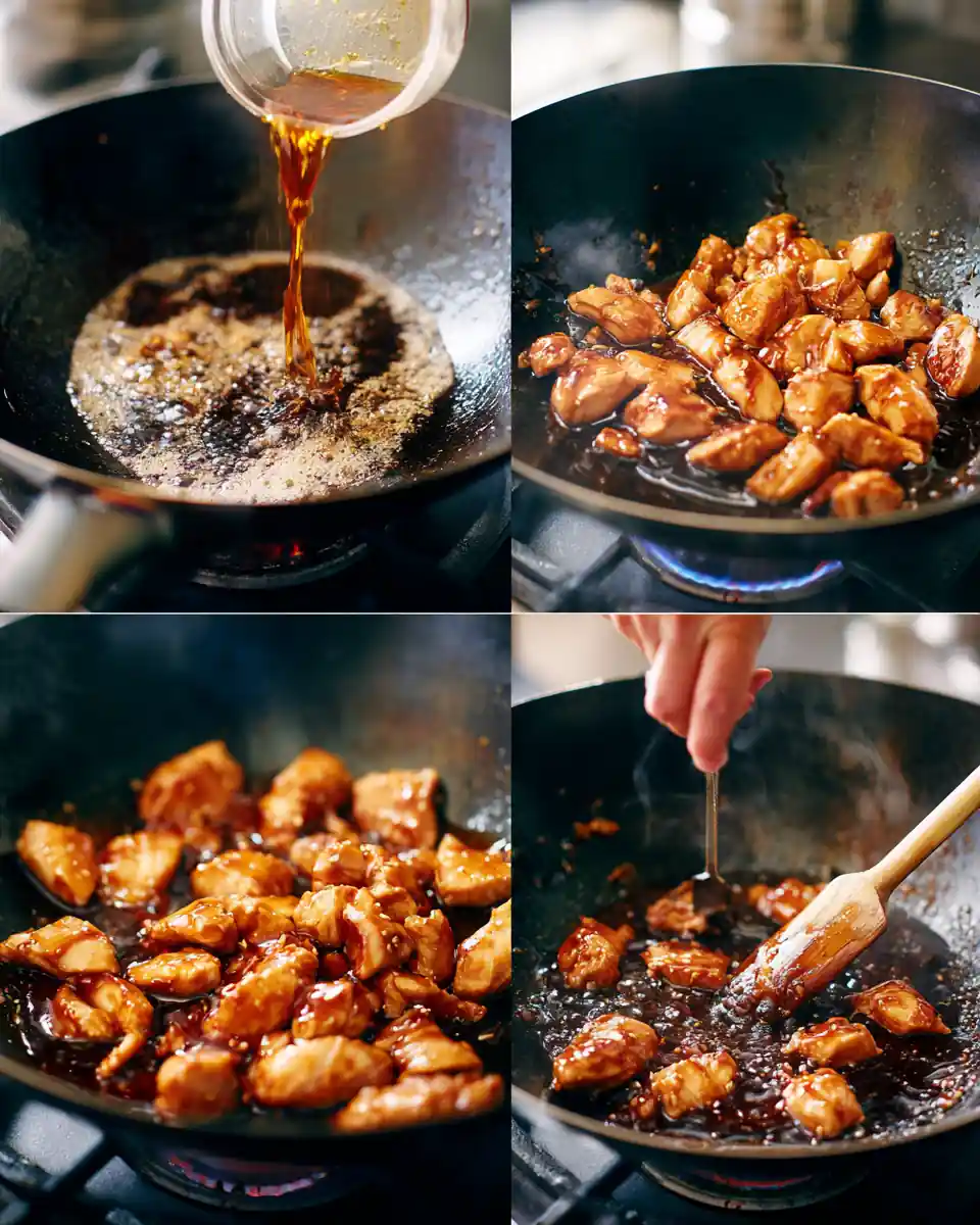 Cuisson du poulet teriyaki dans un wok