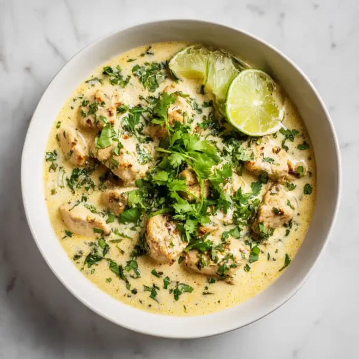 Plat de marinade poulet curry maison présenté dans un plat en céramique