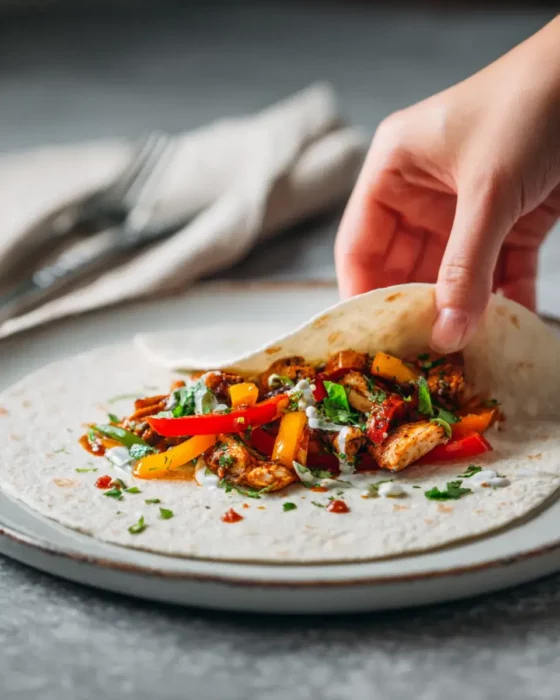 Fajita poulet en train d’être montée