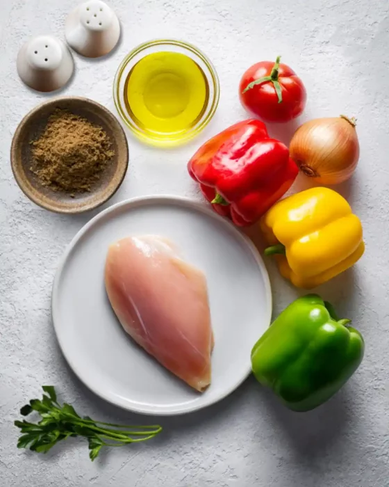 Ingrédients pour recette de poulet aux poivrons