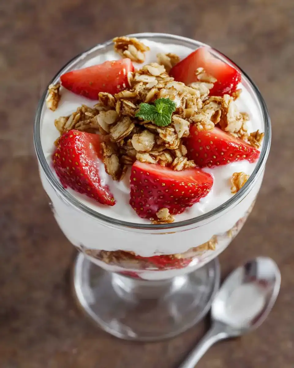 Yaourt fraise petit déjeuner rapide et équilibré